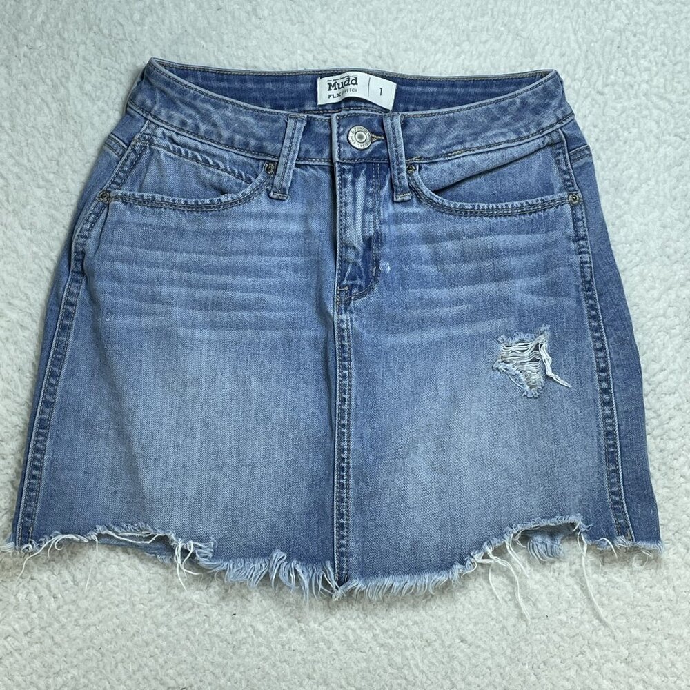 Mudd Jean Skirt Juniors Size 1 Blue FLX Stretch Denim Jean Skirt 24 Inch Waist